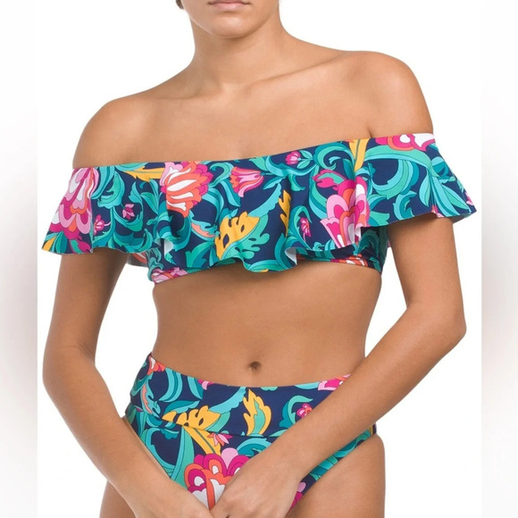 TRINA TURK India Garden Ruffle Bandeau Swimsuit Top - Picture 1 of 9